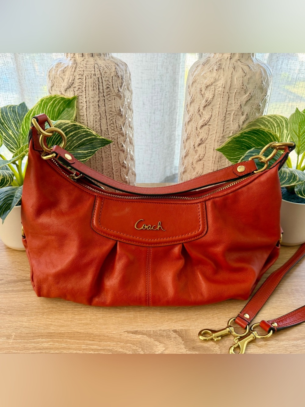 Coach Burnt Orange Leather Shoulder Bag with Gold Hardware